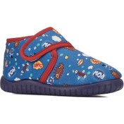 Resim Günlük Unisex Çocuk Panduf Ev Ayakkabısı Esnek Kaymaz Taban Cırtlı Kreş Anaokulu Ayakkabı 263 Lacivert - Kırmızı 