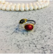 Resim Mercan Yaprak Motif Otantik Gümüş Yüzük 