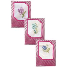 Resim 3 Lü Özel Paket Premium Kadın İşlemeli Mendil Seti %100 Pamuk 28x28 Cm Çok Renkli 