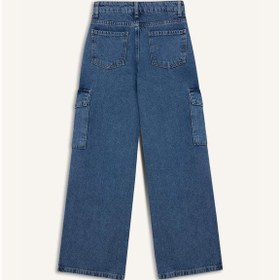Resim DeFacto Kız Çocuk Wide Leg Kargo Geniş Bol Paça Pamuklu Jean Pantolon D7091A825SMNM39 Mavi 