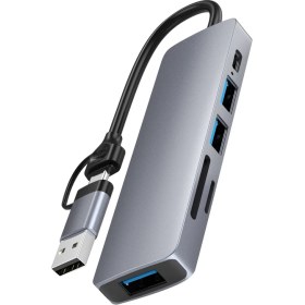 Resim Flagen 5 In 1 Macbook Android Uyumlu Type-C To 3x USB 3.0 SD Tf Kart Okuyucu Çevirici Adaptör 