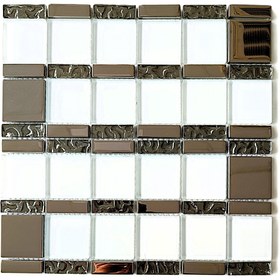 Resim MozaiKristaL Mutfak tezgah arası 48x48mm Beyaz-Krom, 30x30 Fileli Kristal Mozaik. ( 1 m2 Fiyatıdır ) 