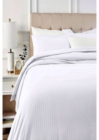 Resim 140x200 Çift Kişilik Kişilik Nevresim Takımı Çizgili Pamuk-saten 83 Tel Beyaz 