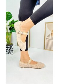 Resim Günlük Kadın Tokalı Babet Alçak Topuklu Tırtıklı Taban Peluş Hafif Oval Burunlu Ayakkabı 377 Bej 