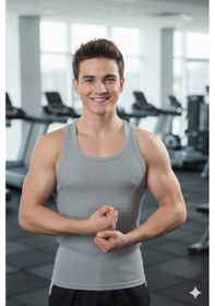 Resim Lüx Wood Wood Ve Erşah 302 Serisi Sporcu Tipi Ribana Pamuklu Atlet - Lüx Erşah Gri 