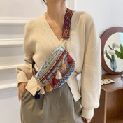 Resim Kadınların Etnik Dokuma Boho Göğüs Çantası - Geometrik Desenli Fanny Pak, Seyahat, Alışveriş ve Günlük Kullanım için Çapraz Vücut Bel Çantası, Fermuar Kapanışı ile Polyester Astarlı 