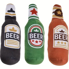 Resim 1 Adet Bira Şişesi Tasarımlı Peluş Evcil Hayvan Kemirme Oyuncağı, Diş Kaşıma ve Oynama Eğlencesi İçin Dayanıklı Sesli Köpek Oyuncak 