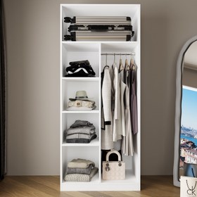 Resim Bimossa KA30 Goss Tekli Kapaksız Boy Askılı Gardırop, Raflı Açık Giyinme Dolabı, Modern Tasarım Beyaz Elbise ve Kıyafet Dolabı 