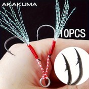 Resim 10 Adet AKAKUMA Iseni Dikenli Jig Balıkçılık Kancaları - Tuzlu Su Balıkçılığı için Güvenli Tutuş Tasarımlı Ağır Hizmet Siyah Metal Tekne ve Deniz Kanca, Yemler ve Büyük Balıklar İçin, Şık Metalik Bitiş | Dayanıklı Metal Kancalar 