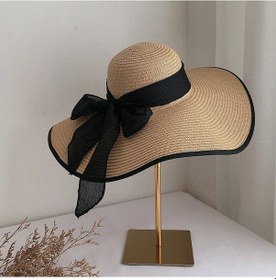 Resim Bba Kadın Ekstra Geniş Kenarlı Hasır Şapka Haki Siyah Kenarlı, Büyük Kenarlı Hasır Şapka Altın 