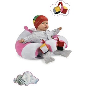 Resim Oyuncaklı Bebek Oturma Destek Minderi - Devrilmez Bebek Koltuğu - Büyük Bebek Oturağı Beyaz Pembe 