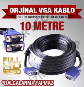 Resim 10 Metre Vga Kablosu Laptop Tv Arasi Mönitör Arasi Kablo Kömürlü 