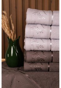 Resim Özdilek Ditsy 6'lı Pamuklu Su Emiciliği Yüksek 50 80 El Yüz Havlusu Antrasit-gri Çok Renkli 