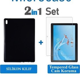 Resim Lenovo Uyumlu Tab 4 10 Plus Tb-X704F 10.1 Silikon Kılıf Siyah + Cam 
