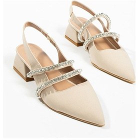 Resim Duxal Shoes Kadın Taşlı Şık Babet-topuklu Ayakkabı-linda Bej 