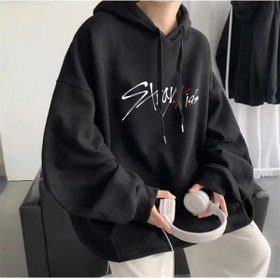 Resim Gofeel Stray Kids Siyah Renkli Kapüşonlu Oversize Baskılı Sweatshirt 