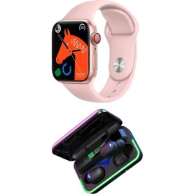 Resim Şık Pembe Akıllı Saat ve LED Kulaklık Seti 