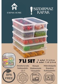 Resim 7'li Sızdırmaz Freshbox Saklama Kabı Mikrodalga Ve Buzdolabı Uyumlu / 3x3000 Ml - 4x1400 Ml Şeffaf 