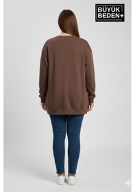 Resim Süperlife Kadın Büyük Beden New York Baskılı Bisilet Yaka İnce Sweatshirt Spr26bswk956-5 Kahverengi 