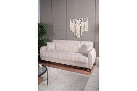 Resim Kilim Mobilya Linda Üç Kişilik Kanepe Krem Kadife Yüksek Ayaklı Fonksiyonel ve Modern Tasarım 220 cm 