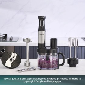 Resim Homend Functionall 2848H Mutfak Robotu 1500W Güç ve 1 lt Kapasite ile Paslanmaz Çelik Özellikli 
