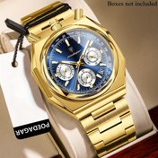 Resim Poedagar Erkek Kuvars Saat - Tarzlı Mavi Kadran Tarih Gösterimi ile, Paslanmaz Çelik Bant, Su Geçirmez, 3ATM, Günlük ve Resmi Giyim, Her Gün Saati, Kuvars Hareketi, Dayanıklı Saat 