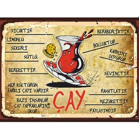 Resim Çay Kültürü Temalı Retro Ahşap Poster Tablo Paylaşım, Nezaket Ve Keyif Dekoru 