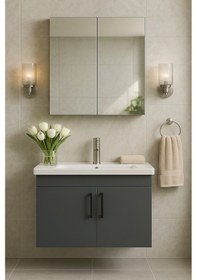 Resim Dmz Home Concept Liventa 65 Cm Antrasit Renkli, Seramik Lavabolu, Antrasit 