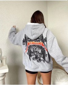 Resim Kadın Baskılı Kapüşonlu Sweat - Gri Gri 