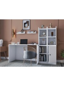Resim Nettrends Modüler Oyuncu Masası Kitaplıklı Kapaklı Dolaplı Raflı Depolama Seti BEYAZ-NRG-OYNM-1002 
