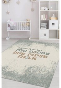 Resim Homshtag Beni Babama Ver Bej Çocuk Odası Halısı Minimal Çocuk Halısı Çok Renkli 