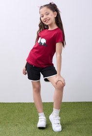Resim Kız Çocuk Panda Baskılı Biye Detaylı Şortlu Takım - Yavru Ağzı / 5-6 Yaş 