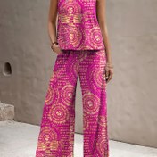 Resim Yumuşak Dokulu Takım El Çizimi Baskı Yuvarlak Yaka Kolsuz Üst + Pantolon Basit Rahat Moda Seti 