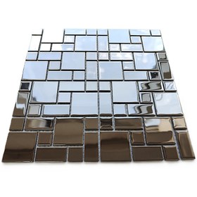 Resim MozaiKristaL Mutfak tezgah arası ve iç dekorasyon için Gümüş Krom, 30x30cm Fileli Kristal Mozaik. (1 m2 Fiyatı) 