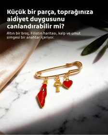 Resim Filistin Haritası Kırmızı Rengi, Fetih Anahtarlığ Ve Kırmızı Kalıbı Üçlü Yaka İğnesi Broş A300057 Kırmızı 