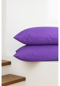 Resim Vevra Çizgili Mor Düz Renkli 2 Li Yastık Kılıfı Pamuklu Kumaş Fermuarlı Mor 