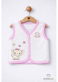 Resim Babyden's Kız Bebek Yelek Jakarlı Kalp Desenli Pamuklu Çıtçıtlı Fil Baskılı Bebek Yeleği Mevsimlik,yumuşak Ekru 
