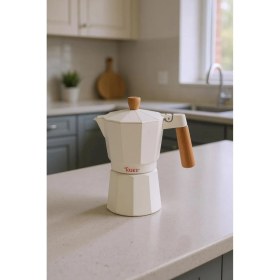 Resim Feyza Design 6 Fincan Moka Pot, Şık Bej Renkli Kahve Demleme Aracı 