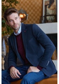 Resim İmza Koyu Lacivert Kendinden Desenli Gofreli Mono Yaka Kelebek Astar Çift Yırtmaç 2 Düğme 6 Drop Slim Fit Classic Ceket 1002245158 Koyu Lacivert 