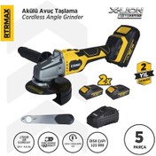 Resim Rtrmax RTX3060 Şarjlı Avuç Taşlama Makinası Kömürsüz 125mm 2x4AhPlus Çift Akü Hızlı Şarj X-Lion 