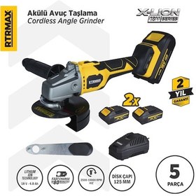 Resim Rtrmax RTX3060 Şarjlı Avuç Taşlama Makinası Kömürsüz 125mm 2x4AhPlus Çift Akü Hızlı Şarj X-Lion 