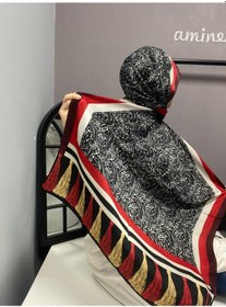Resim Aminenesil Cardion Premium Etnik Desen Şal Siyah Kırmızı Renk 