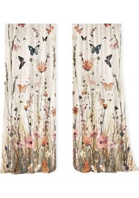 Resim Çocuk Odası Çift Kanatlı Fon Perde Kelebekli Çiçek Tarlası Desenli 