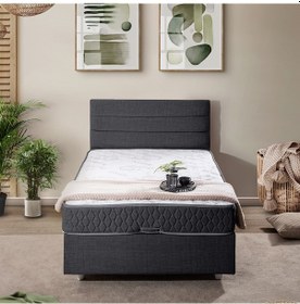 Resim Sofia Tek Kişilik Baza Başlık Comfort Yatak Seti Antrasit 100 x 200 