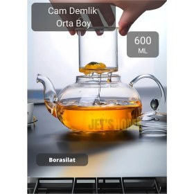 Resim UltraMint Şeffaf Cam Demlik, Süzgeçli, 600 Ml, Isıya Dayanıklı, Bitki Çayı Demliği 