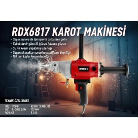 Resim Rodex Karot Makinesi 120MM 0-2000RPM 1700W RDX6817 