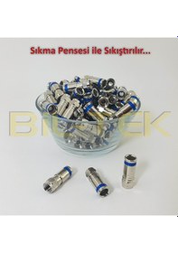 Resim Rg6 Sıkmalı F Konnektör Mavi Şeritli - 100 Adet 