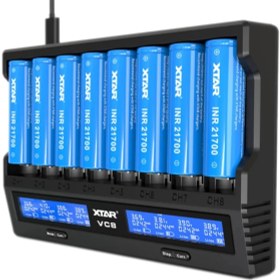 Resim Xtar Vc8 Taşınabilir Çoklu Li-Ion Pil Şarj Cihazı / 8li 