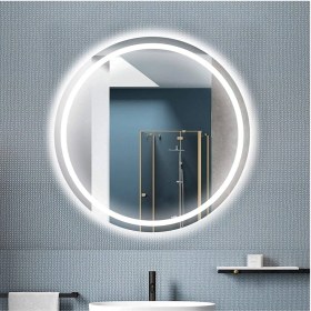 Resim Dnr-Mirror45 cm Beyaz Ledli Kumlamalı Yuvarlak Banyo Aynası Tuvalet Aynası 