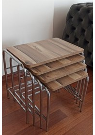 Resim Valencia Ceviz Masa 4'lü Zigon Sehpa Metal Krom Nikel Ayaklı E1 Guaranteed Mermer 